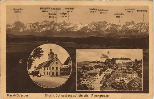 Ansichtskarte Marktoberdorf 3 Bild: Alpen, Straße, Stadtpartie 1925