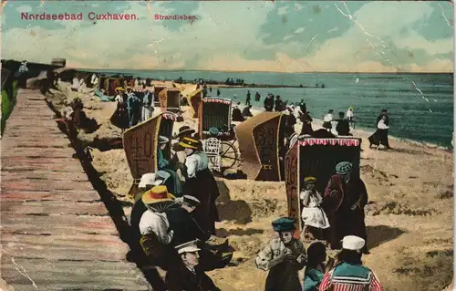 Ansichtskarte Cuxhaven Strandleben, Körbe 1913