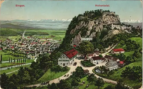 Singen (Hohentwiel) Stadt, Hohenwiel, Hotel und Scheffellinde 1913