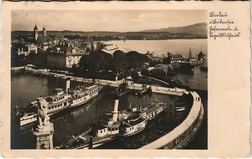 Ansichtskarte Lindau (Bodensee) Hafen und Dampfer 1937