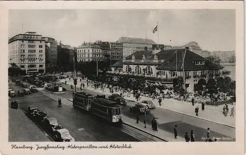 Ansichtskarte Hamburg Jungfernstieg - Straße, Tram - Autos 1939