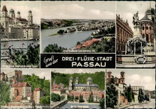 Passau DREI - FLÜSSE - STADT div. Ansichten auf Mehrbild-AK 1960