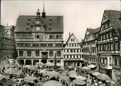 Ansichtskarte Tübingen Marktplatz Rathaus Markttreiben Markttag 1973