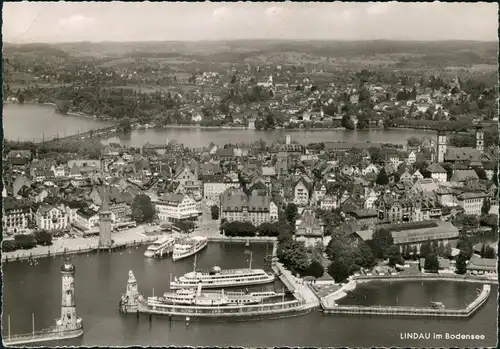 Lindau (Bodensee) Luftbild Hafen und Stadt vom Flugzeug aus 1964