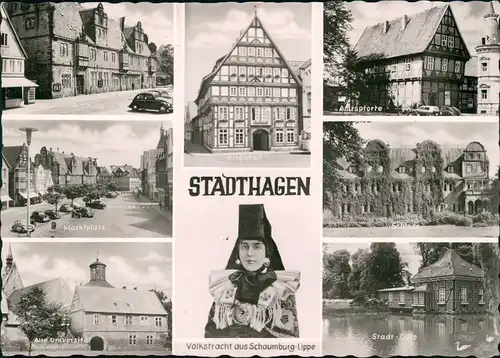 Stadthagen Mehrbildkarte mit Amtspforte, alte Universität, Marktplatz,1959