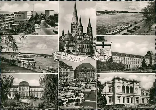 Bonn Mehrbildkarte mit Bundeshaus, Schloß Poppelsdorf, Universität uvm. 1960