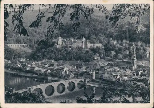 Heidelberg Panorama-Blick auf Stadt u. Schloss vom Philosophenweg 1955