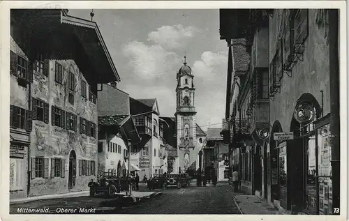 Ansichtskarte Mittenwald Obermarkt Oberer Markt u.a. Friseur-Geschäft 1937