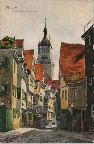 Ansichtskarte Stuttgart Turmstraße - gel Feldpost Colmar geprüft 1918