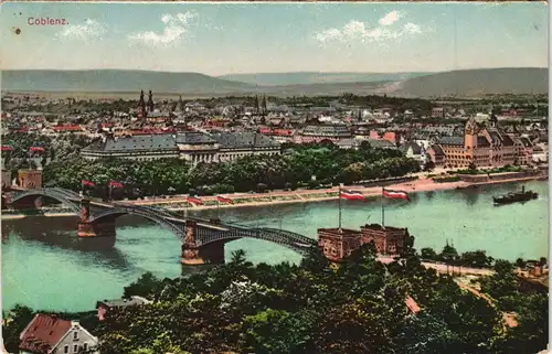 Ansichtskarte Koblenz Stadt und Brücke 1911