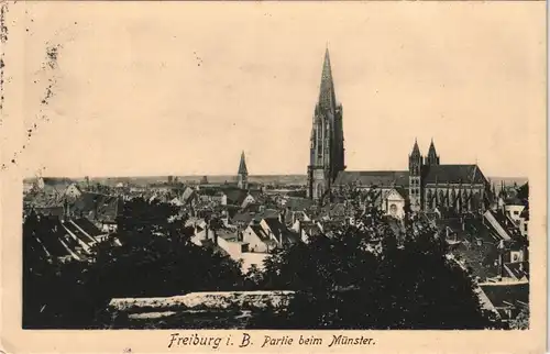 Ansichtskarte Freiburg im Breisgau Blick über die Dächer zum Münster 1911