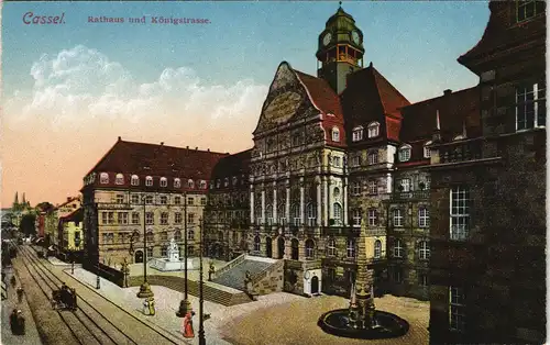 Ansichtskarte Kassel Cassel Königstrasse und Rathaus 1914