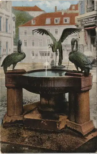 Ansichtskarte Baden-Baden Reiherbrunnen, Buchbinderei Fritz Nagel 1917