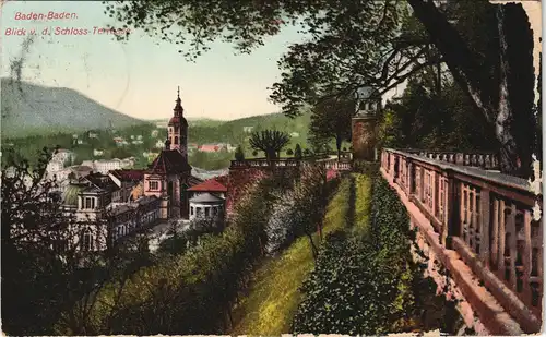 Ansichtskarte Baden-Baden Blick von der Schloßterrasse 1909
