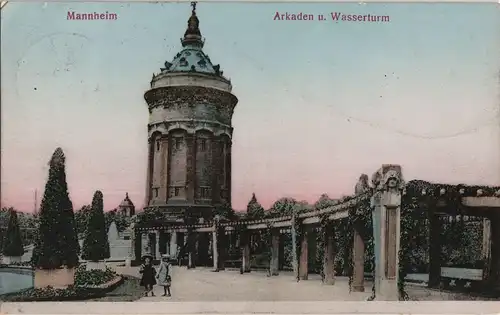 Ansichtskarte Mannheim Wasserturm - Kinder 1906