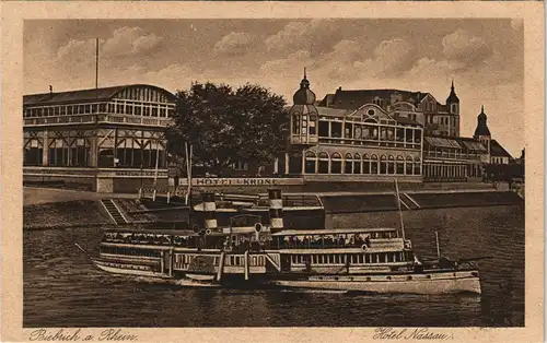 Biebrich-Wiesbaden Rhein Schiff, Anlegestelle am Hotel Nassau, Krone 1920