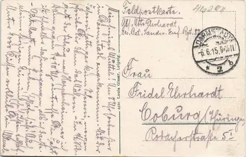 Darmstadt Ludwig-Säule, Tram und Postamt 1915   im  als Feldpost gelaufen