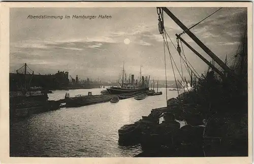 Ansichtskarte Hamburg Abendstimmung im Hamburger Hafen 1920