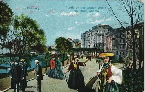 Ansichtskarte Hamburg Partie an der Aussen-Alster mit Hotel Atlantic 1911