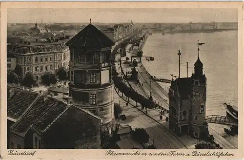 Ansichtskarte Düsseldorf Rheinansicht Turm Düsselschlösschen 1920