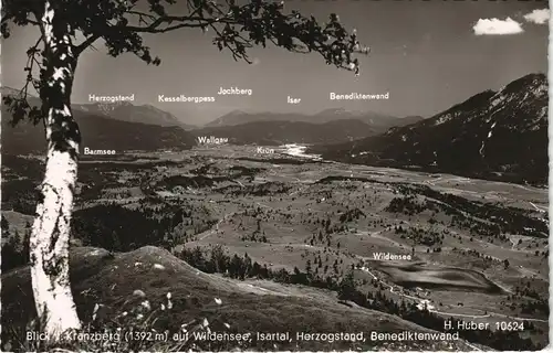 .Bayern Blick Kranzberg auf Wildensee, Isartal, Herzogstaņd, Benediktenwand 1963