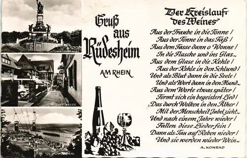 Rüdesheim (Rhein) Mehrbild-AK Stadtteilansichten, Kreislauf des Weines 1960