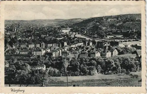 Ansichtskarte Würzburg Panorama-1946/1930   rotem "Gebühr bezahlt" Stempel