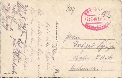 Ansichtskarte Würzburg Panorama-1946/1930   rotem "Gebühr bezahlt" Stempel