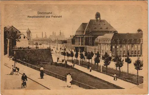 Ansichtskarte Dortmund Hauptbahnhof und Freistuhl 1919