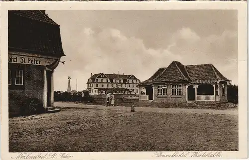 St. Peter-Ording Strassen Partie am Strand-Hotel, Wartehalle, in St. Peter 1920