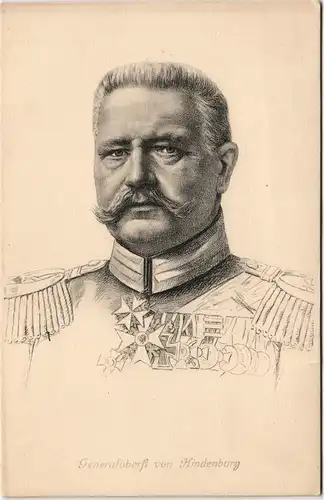 Ansichtskarte  GENERALOBERST VON HINDENBURG mit Orden Künstlerkarte 1915