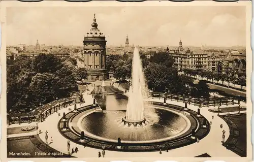 Ansichtskarte Mannheim Friedrichsplatz, Wasserturm, Wasserspiele 1920