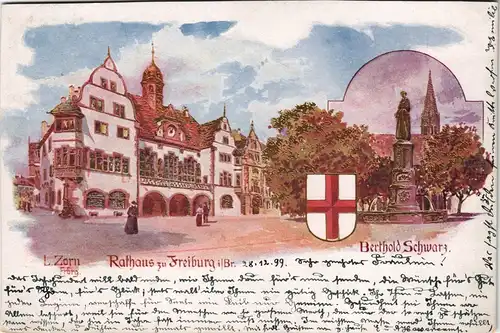 Freiburg im Breisgau Rathaus Partie (L. Zorn, Berthold Schwarz) 1899 Goldrand