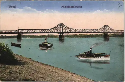 Ansichtskarte Wesel Rheinbabenbrücke - Dampfer 1922