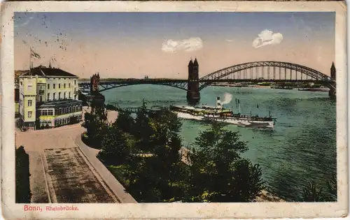 Ansichtskarte Bonn Rheinbrücke, Restaurant - Dampfer gel. Feldpost 1923