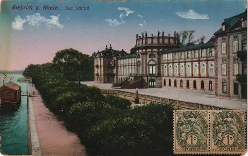 Ansichtskarte Biebrich-Wiesbaden Schloss, Anlegestelle 1914