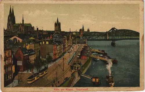 Ansichtskarte Köln Rhein Partie mit Werft, Stadt Ansicht 1921