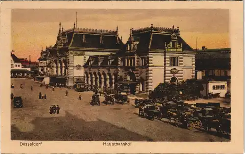 Düsseldorf Hauptbahnhof Bahnhof Vorplatz mit Pferde-Kutschen 1910