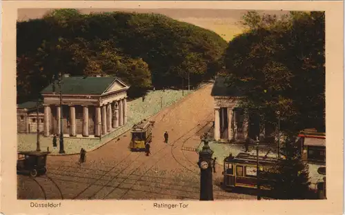 Ansichtskarte Düsseldorf Tram Straßenbahn am Ratinger Tor 1920