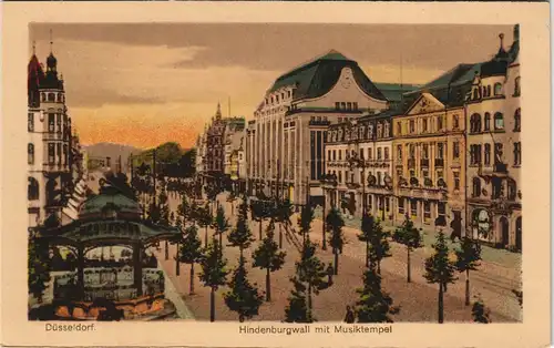 Ansichtskarte Düsseldorf Hindenburgwall mit Musiktempel 1920