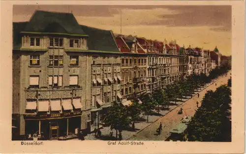 Ansichtskarte Düsseldorf Graf Adolf-Straße, Häuser Zeile 1920