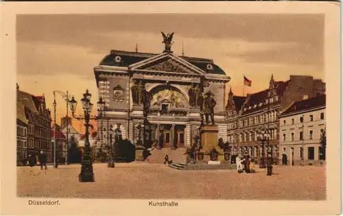 Ansichtskarte Düsseldorf Partie mit Denkmal a.d. Kunsthalle 1920