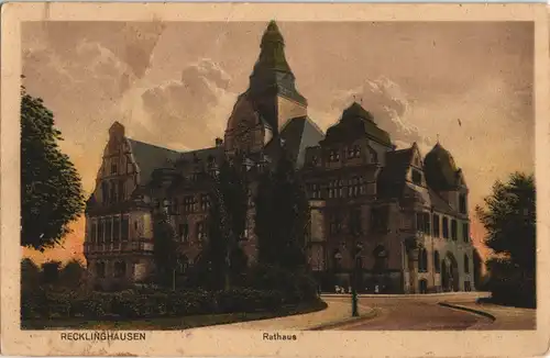 Ansichtskarte Recklinghausen Strassen Partie am Rathaus 1922
