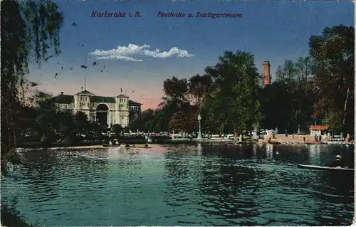 Karlsruhe Festhalle u. Stadtgarten 1917  dt. Feldpost (Zensur-/Prüfstempel rot)