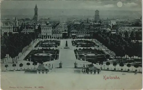 Ansichtskarte Karlsruhe Stadt Panorama-Ansicht bei Mondschein 1900 Luna
