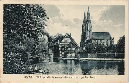 Ansichtskarte Soest Blick auf die Wiesenkirche und den großen Teich 1910