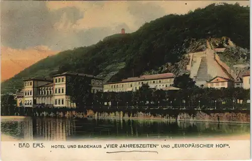 Bad Ems HOTEL BADEHAUS HOTEL VIER JAHRESZEITEN UND EUROPÄISCHER HOF 1905