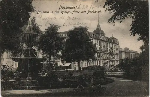 Düsseldorf Brunnen in der Königs-Allee mit Parkhotel 1910/1906