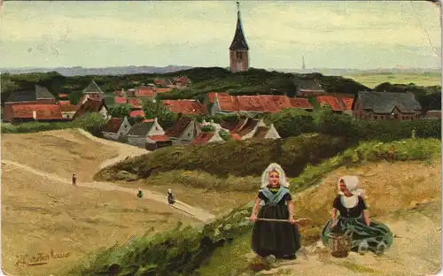 Ansichtskarte  Künstlerkarte: Ernte, Bauernfrauen 1909