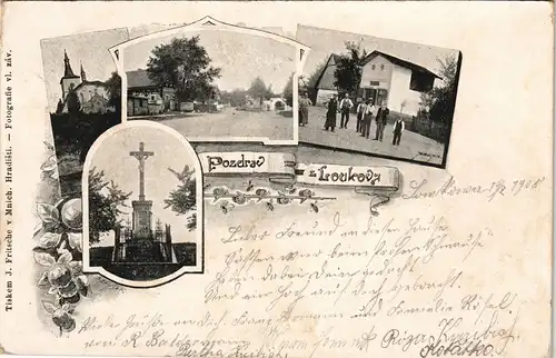 Loukov u Mnichova Hradiště MB: Straßen, Gebäude b. Jungbunzlau 1905